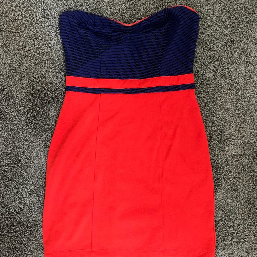 Orange, Blue, Black Urban Strapless Dress